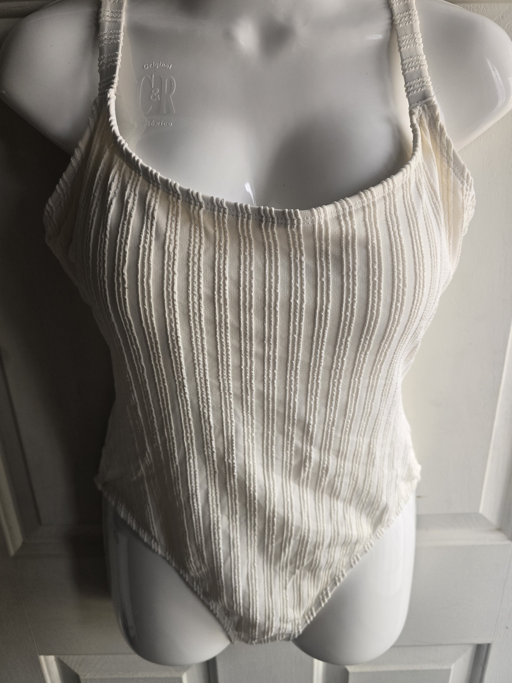 Andie Cream Ribbed Scoop One-Piece Swimsuit